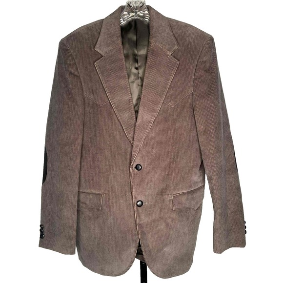 Circle S Mens 38L Sport Coat Western Blazer Gray Corduroy Suede Elbow Rockabilly